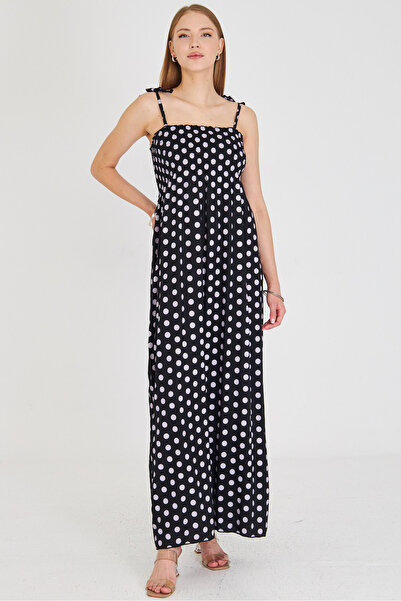 armonika Women's Black Straps Lace up Chest Gipe Elastic Long Dress Arm-25Y001048