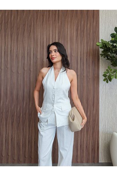 ESRAHELVACI Back Open Linen Trousers Set