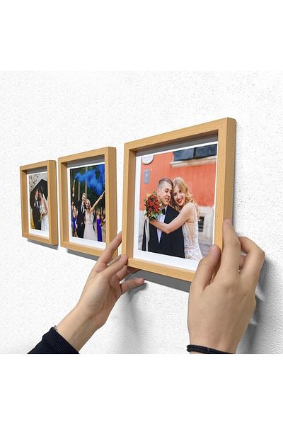 Senden Hediye Adhesive Disconnect Classic Wooden Look Square Frame - Pack of 3 21x21cm