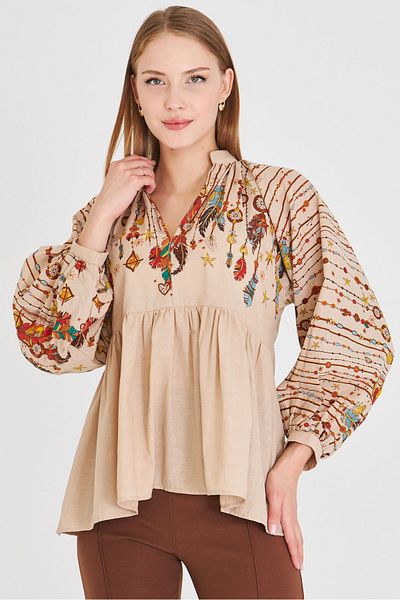 armonika Γυναικεία Πέτρα Judge Collar Μπλούζα με μανίκια ARM-25Y001052