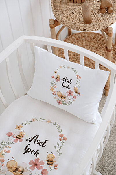 Messido %100 Pamuk Saten Baskılı Desenli Anne Yanı Beşik Nevresim Takımı 60x100 cm M-011