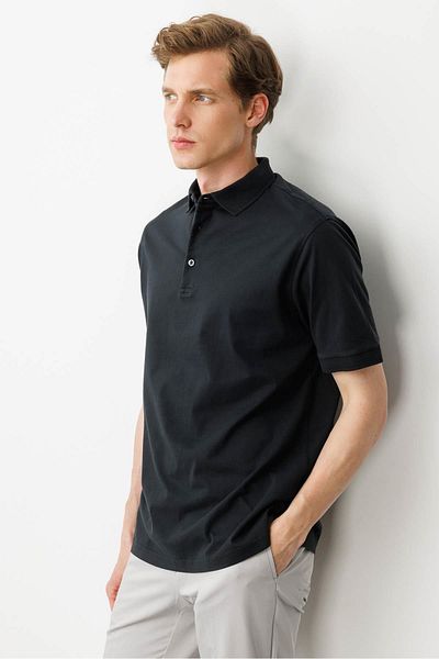 Desen Triko Ανδρικό μπλουζάκι Polo Neck Μαύρο