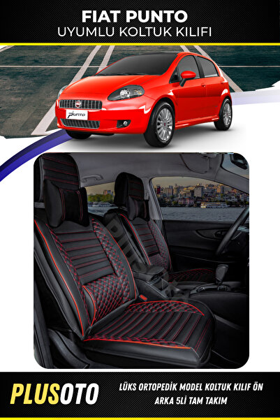 PlusOto Fiat Punto Compatible Plus Lux Series Black Red Car Seat Cover Set of...