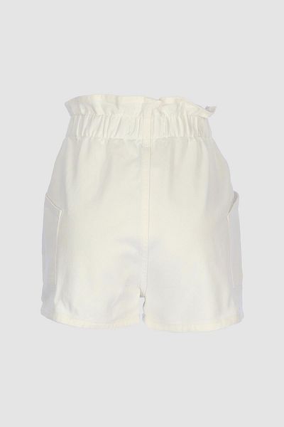 CROSS JEANS White Elastic Waist High Waist Patı Zippered Jean Shorts C 4534-090