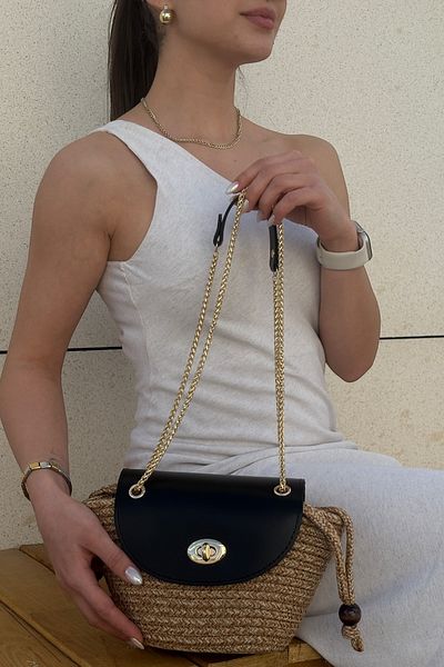 MaVaux Geantă de mână din piele moale și căptușită cu paie, design elegant Geantă atemporală cu detaliu elegant de accesoriu