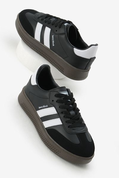 Tonny Black Pantofi sport unisex, negru, alb, cu talpă termică groasă, cu dungi laterale
