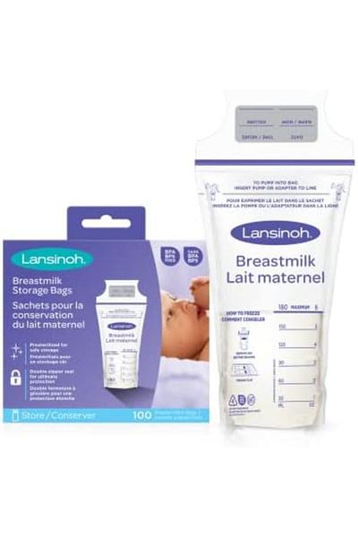 Lansinoh Breastmilk Storage Bags, 100 Pieces, BPA Free, Transparent