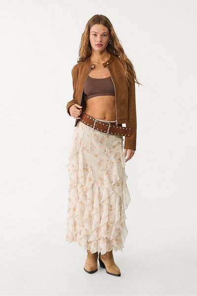 Stradivarius Printed midi skirt with ruffles