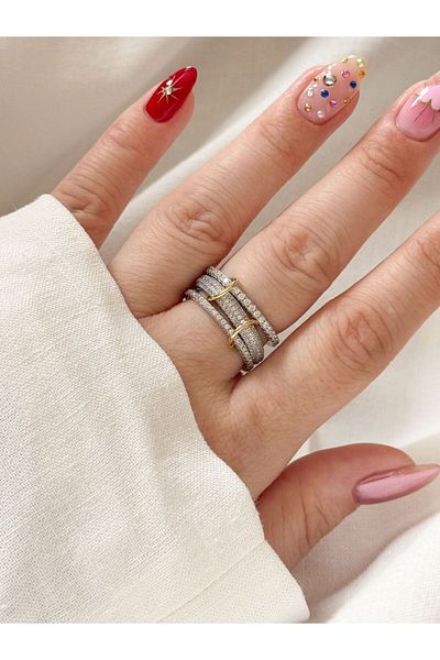 CHARMLUCKY Steel Stone 3-Piece Ring