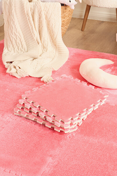 Kaşmir Halı Puzzle Mat Pembe 30x30 Cm 4 Parça Bebek Çocuk Genç Odası Halısı