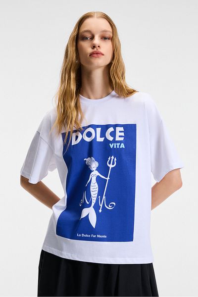 GRIMELANGE Veymira women's 100% cotton crew neck short sleeve Oversized fit white t-shirt