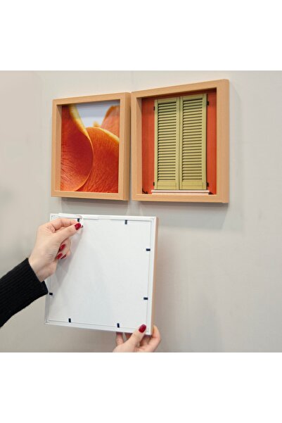 Senden Hediye Yapışkanlı Sök-Tak Klasik Ahşap Görünümlü Kare Çerçeve - 3'lü Paket 21x21cm