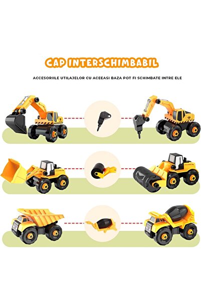 Pitikot Set 6 Masini de Jucarie Pitikot®, Vehicule de Constructii, Demontabile,