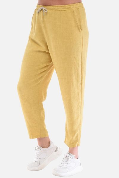 CEDY DENIM Women's Summer Large Size Synthetic Linen High Waist Elastic Narrow Leg Mom Pants C611