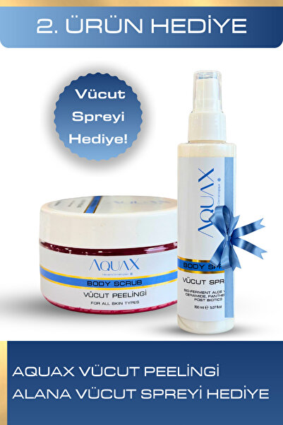 AquaX Vücut Peelingi 250gr + Nemlendirici ve Simli Vücut Spreyi