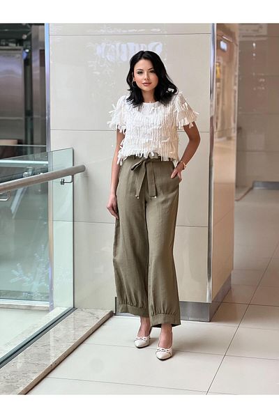Ceremony Belted Half Stitched Trousers with Small Accessories