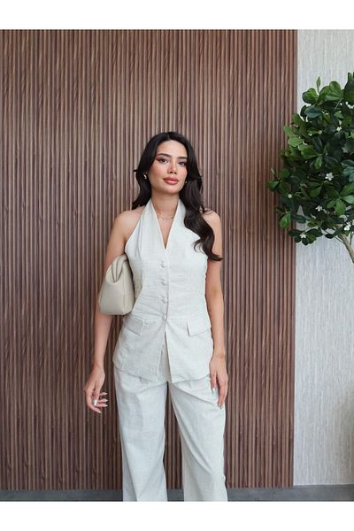ESRAHELVACI Back Open Linen Trousers Set