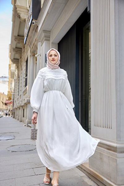 LOCCO Women's Elastic Top Chiffon Dress White