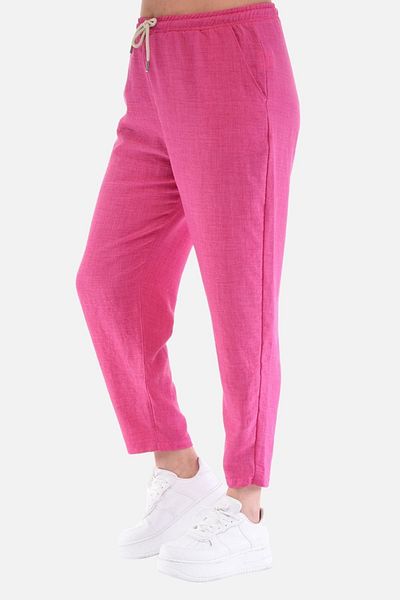CEDY DENIM Women's Summer Large Size Synthetic Linen High Waist Elastic Narrow Leg Mom Pants C611