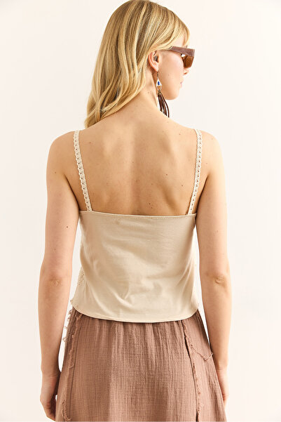 Olalook Γυναικεία πέτρινη επένδυση με λουράκι με λεπτομέρεια Crop μπλούζα BLZ-19002961