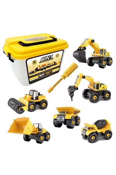 Pitikot Set 6 Masini de Jucarie Pitikot®, Vehicule de Constructii, Demontabile,