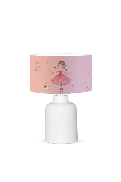 HOMİNG Fabric Printed Pink Ballerina Heart Girl's Room Lampshade Ayd-3047