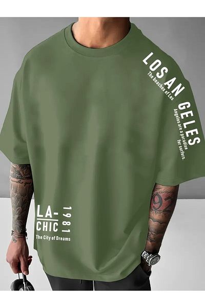 LAND MODA Summer Relaxed Fit Crew Neck Polyester T-Shirt for Men, Breathable, Micro Shoulder, Alphabet