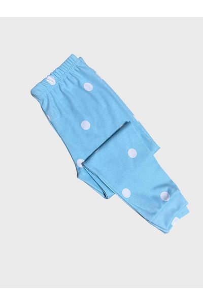 tusem butik homewear Girl's 100% Cotton Blue and White Polka Dot Print Long Sleeve Winter Pajamas Set