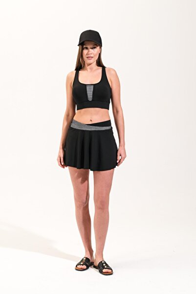 Signature Style 725704_σορτς Φούστα Διχτυωτό Λεπτομερές Crop Γυναικείο μαγιό θάλασσας/πισίνας Μαύρο/άσπρο