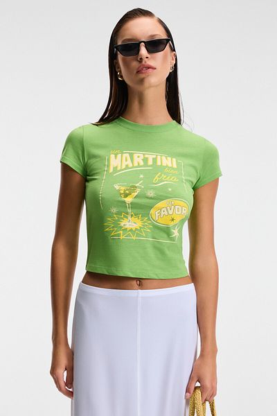 GRIMELANGE Tessira women's 100% cotton bicycle collar Printed Slim Fit green t-shirt