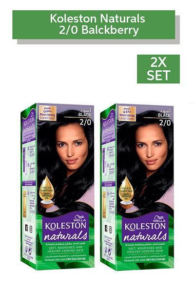Wella كوليستون ناتشورالز - صبغة شعر تدوم طويلًا، مع زيت جوز الهند لتغذية الشعر - أسود 2/0 × 2