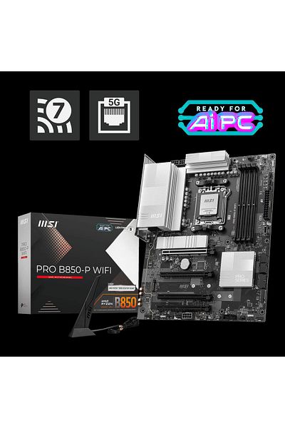 MSI Pro B850-P Wifi Am5 Ddr5 8200Mhz(Oc) HDMI 3X M.2 USB 10Gbs 5g Lan Wifi 7 Atx