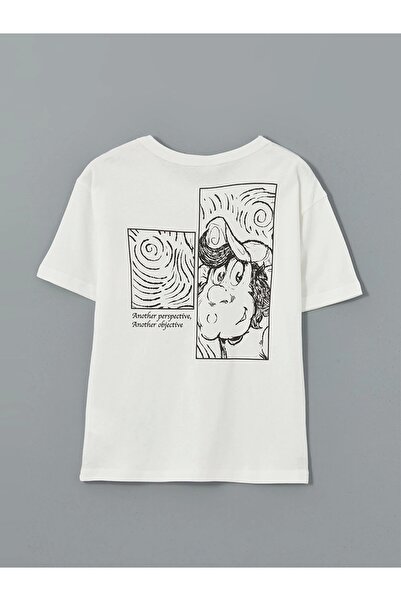 LC Waikiki LCW Kids Ecru Crew Neck Nostalgic Monkey Printed T-shirt για αγόρια