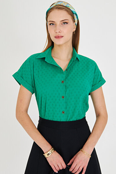 armonika Kadın Yeşil Kısa Kol Gömlek ARM-25Y001060