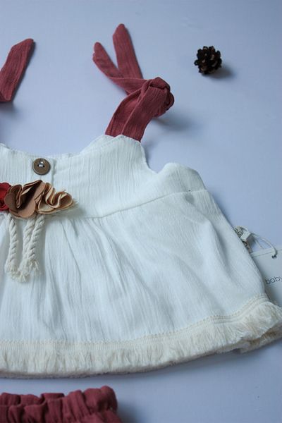 Pio Kids 100% Cotton Organic Krinkil Self-Stringed Brooch Shorts Elastic Long 2-Piece Baby Girl Set