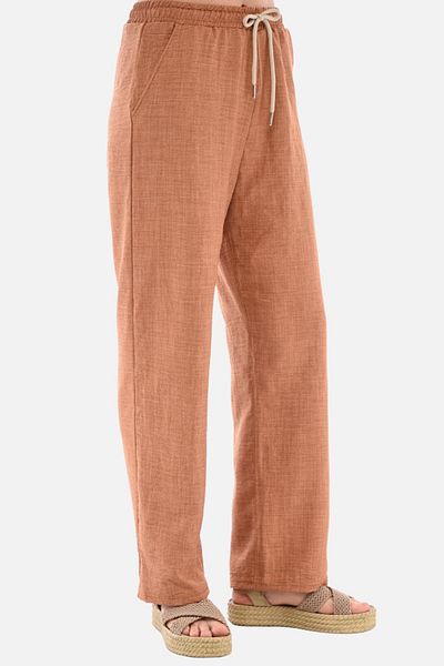 CEDY DENIM Pantaloni elastici cu talie înaltă din in sintetic de vară pentru femei C610