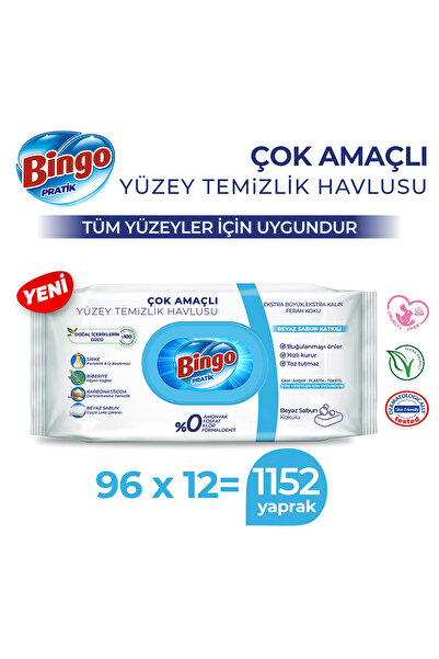 Bingo Pratik Yüzey Temizlik Havlusu Beyaz Sabun 96x12 (1152 YAPRAK)