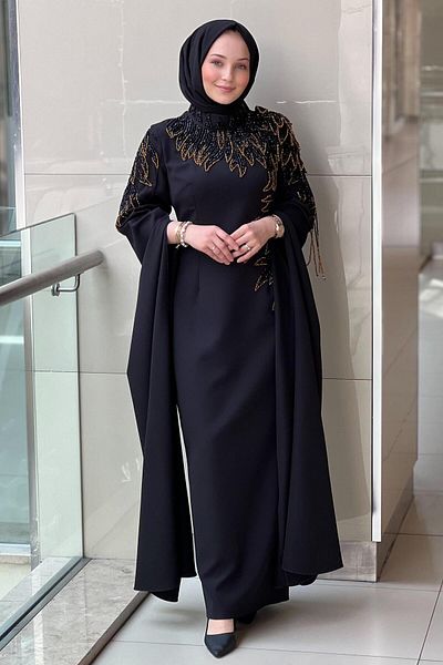 White Corner Handcrafted Stone Design Evening Dress