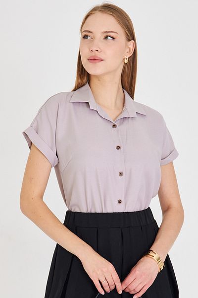armonika Women's Gray Short Sleeve Shirt Arm-19Y001065