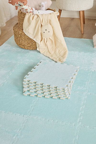 Kaşmir Halı Puzzle Mat Açık Mavi 30x30 Cm 4 Parça Bebek Çocuk Genç Odası Halısı
