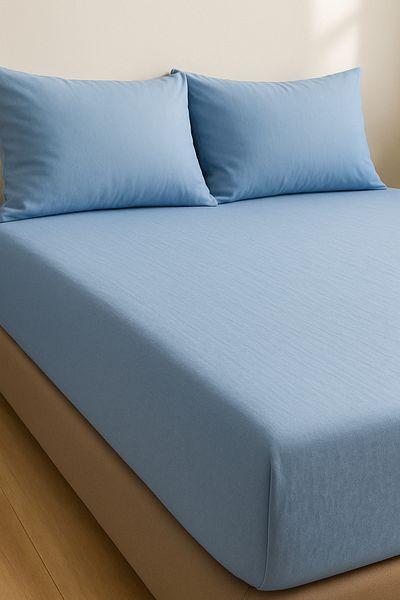 Mode More Μπλε Χρώμα 100% Βαμβακερό Χτενισμένο Ελαστικό Σεντόνι 1ης Ποιότητας Εγχώριας Παραγωγής