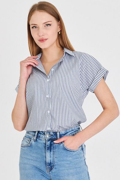 armonika Cămașă cu mânecă scurtă în dungi bleumarin pentru femei ARM-25Y001059