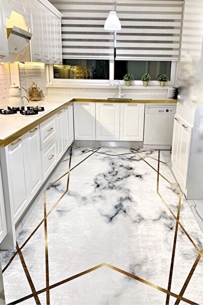 CENTER AVM Beyaz Gold Mutfak Halısı Makinede Yıkanabilir Kaymaz Taban Mutfak ...