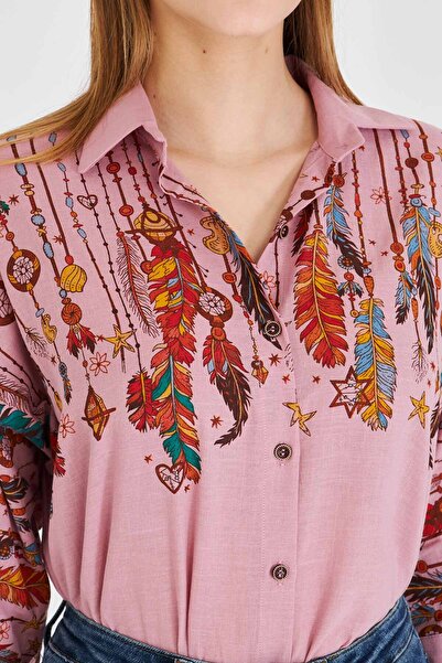 armonika Kadın Gül Kurusu Çeyrek Kol Salaş Gömlek ARM-25Y001055