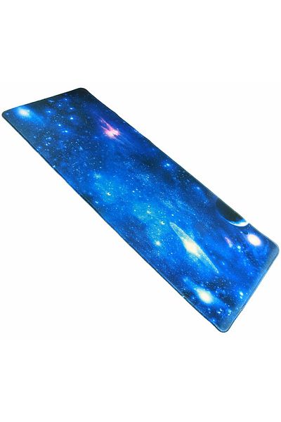 OEM Protectie de birou tip mousepad, model spatiu cosmic, 80x30 cm, baza cauciucata, albastru