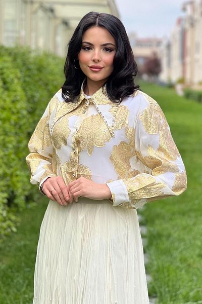 Mahal Foil Rose Printed Organza Shirt