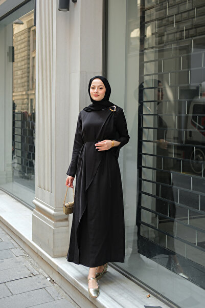 LOCCO Women's Front Brooch Detailed Dress Black