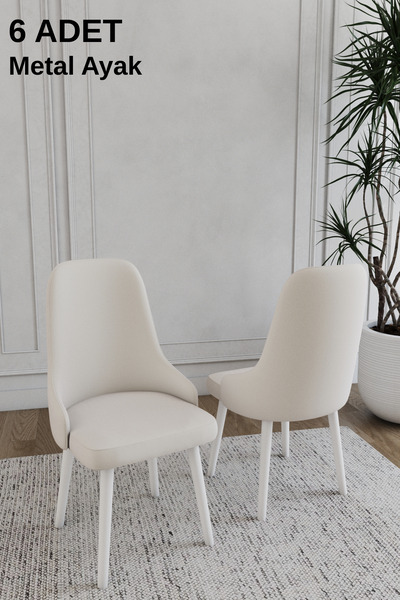 DEREN HOME Are Serisi 6 Adet Krem Metal Ayaklı Mdf Salon Mutfak Sandalyesi Si...