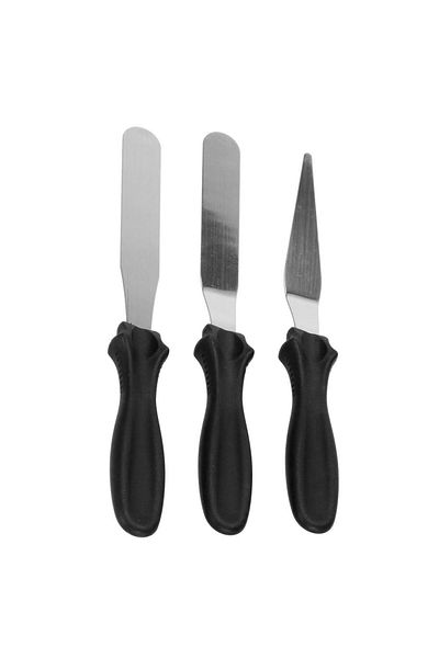 Springos Set of 3 Springos pastry spatulas, steel and plastic, silver/black