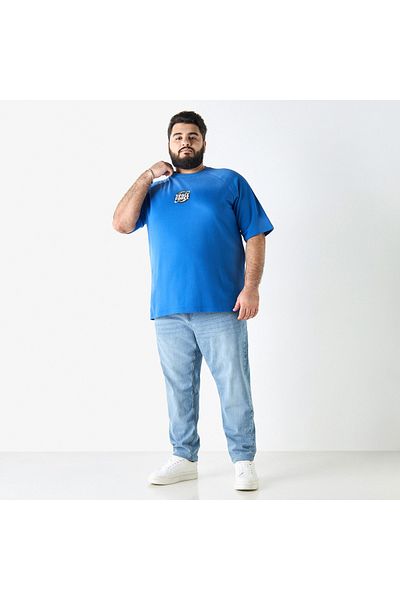FAV Plus Size Printed Crew Neck T-shirt with Raglan Sleeves